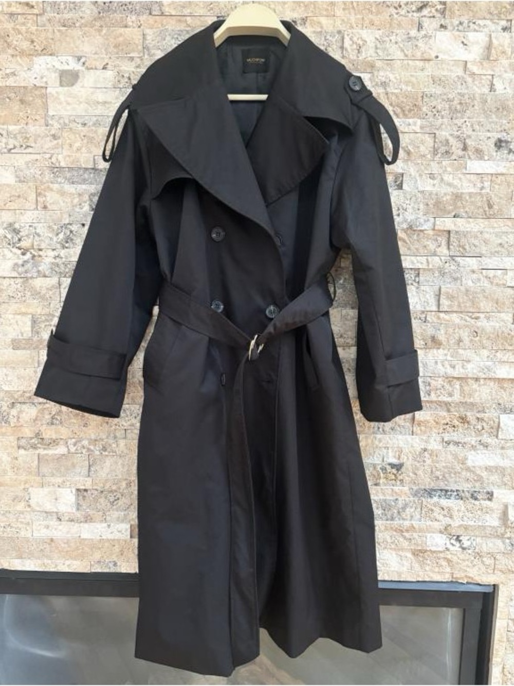 Women’s Black Double-Breasted Trench Coat with Belt from Korea